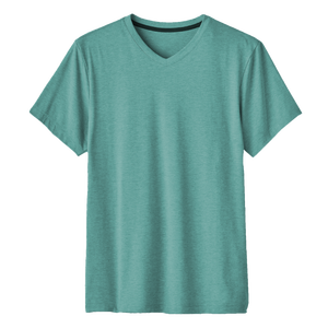 T-shirt unisexe décontracté à col en V, anti-rides, écologique, en jersey simple 160 GSM, poids du tissu 180 grammes, vierge, vente en gros - Product Image 3