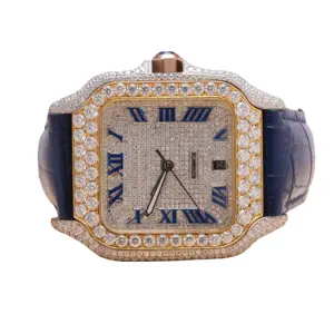 Trendy Hip Hop Style Leather Belt Half Iced Out Unisex Luxury Branded Original Test Passed Moissanite Diamond Wrist Watch