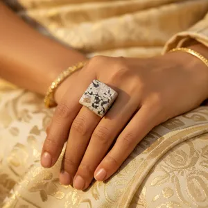 Anillo de Plata de Ley 925 con Jaspe para Mujer, Chapado en Oro Rosa de 18K y Rodio, Joyería de Moda - Product Image 1