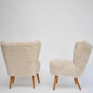 Fauteuil lounge de style mid-century haut de gamme suédois, fauteuil de détente artisanal en fourrure de mouton capitonnée - Product Image 4