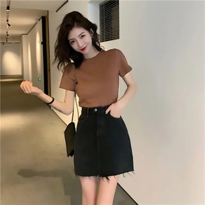 T-shirt à manches courtes et col en O pour femme, haut court sexy, vêtements coréens, 9 couleurs - Product Image 5