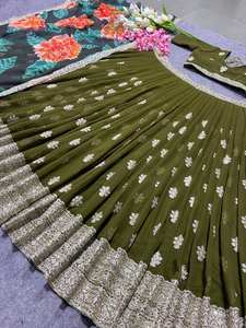 Nuevo Diseño Tradicional, Estilo Coadded, Tela de Imitación Georgette, Atractivo Verde Mehendi Bordado, Sin Arrugas, para Fiestas de Verano e Invierno - Product Image 4