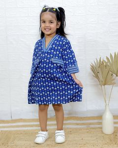 Robe d'été indienne en soie imprimée bloc faite à la main filles décontracté à manches longues respirant motif floral genou-longueur sans rides moderne - Product Image 3