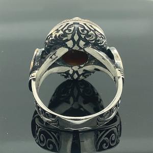 Anillo fino de plata hecho a mano con piedra de ojo de tigre natural Anillo de piedra de ojo de tigre de plata Ovalada para hombres - Product Image 4