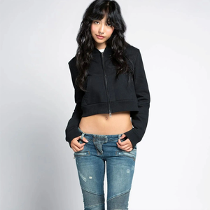 เสื้อฮู้ดครอปซิปเต็มตัวสำหรับผู้หญิง คุณภาพสูง ผ้าฝ้าย 100% สวมใส่สบาย ทันสมัย เหมาะสำหรับใส่ลำลองและออกกำลังกาย มีฮู้ด - Product Image 3