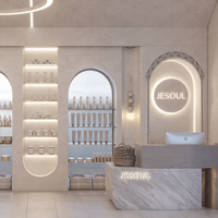 Présentoir d'extérieur, mobilier sur mesure, comptoir de réception pour maquillage, équipement de salon de beauté, poste de travail de salon, vitrine en verre, enseigne néon