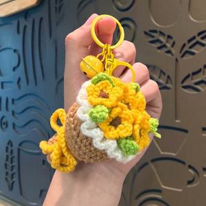 Creative Handmade Crocheted <b>Keychain</b> Pendant Gift with a Rose in Hand - Product Image 2