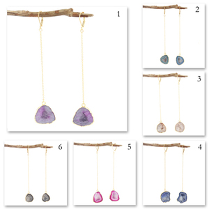 Pendientes colgantes de druzy de geoda azul real natural de moda creativa, cadena de eslabones chapada en oro de 24K, Pendientes colgantes con clip para mujer - Product Image 2