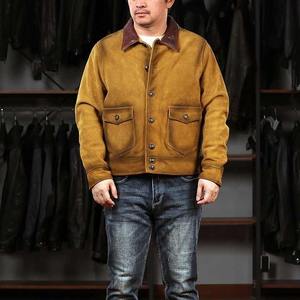 Veste d'hiver en cuir véritable denim pour les loisirs d'extérieur rétro en vente directe en usine Vêtements de moto pour hommes Vestes en daim de peau de vache - Product Image 2