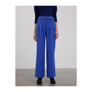 Pantalon large à double pli, anti-plis, avec ceinture cintrée, rose, sax, bleu marine - Product Image 4