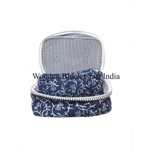 Set de Cosméticos Acolchado de Algodón Estampado a Mano con Cierre de Cremallera, Bolsa de Tela de Algodón con Estampado Floral para Mujer - Product Image 2