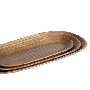 Ensemble de 3 plateaux ovales en bronze antique, artisanat en métal, finition martelée texturée, plateau de service décoratif, décoration de mariage et de la maison - Product Image 1