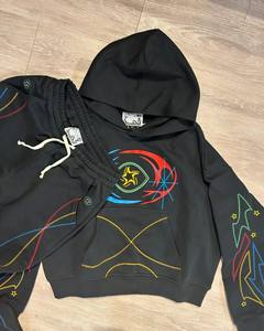 Conjunto de pantalones de chándal y Sudadera con capucha vintage lavado con ácido logotipo y parche bordado personalizado chándal desteñido al sol para hombre - Product Image 2