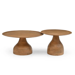 Table basse moderne portable ronde en bois de manguier naturel Dia 60cm Utilisation à domicile Salon Restaurant - Product Image 4