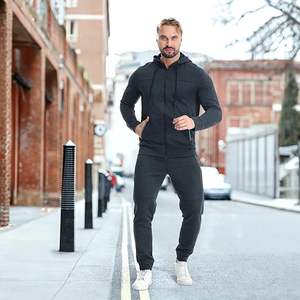 Sudadera de chándal de 2 piezas con cremallera completa de alta calidad para hombre, traje de jogging atlético con capucha frontal para deportes de invierno, ropa atlética informal - Product Image 2