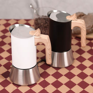 Cafetière Moka en acier inoxydable écologique 6 tasses, machine à expresso <span class=keywords><strong>italienne</strong></span> pour cuisinière avec poignée en bois, compatible induction, logo personnalisé - Product Image 5