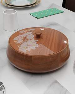 Boîte à chapati en bois écologique classique avec couvercle, récipient de stockage pour roti, casserole, réchaud à nourriture, ustensiles de cuisine, service de table - Product Image 4