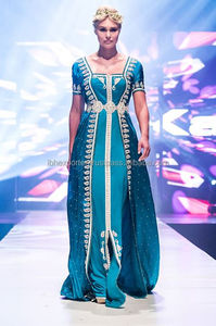 Nouveau style de cou caftan avec perles et broderie travail avant robe de soirée ouverte - Product Image 2