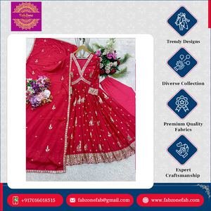 ชุด anarkali และชุด dupatta การออกแบบที่น่าสนใจผ้าไหมแท้ปักลายหนัก5มม. เย็บได้อย่างสมบูรณ์ - Product Image 6