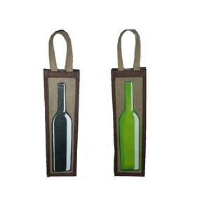 Sac à vin en toile de jute à poignée automatique réutilisable de qualité imprimé PP laminé conception étanche pour une bouteille sacs promotionnels de vin de jute - Product Image 1