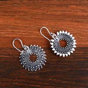 Antique Design Drop Earrings Floral <b>Sunflower</b> Tribal Brass Jewelry Women Silver Plated Boho Geometric Design Wholesale/OEM/ODM - Product Image 6