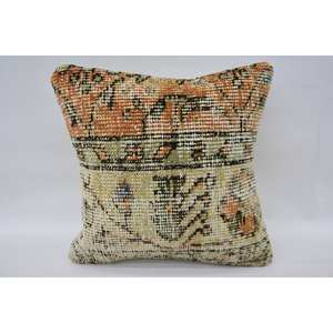 Luxury 12x12 Beige Kantha Patchwork Wool Pillow Woven <b>Vintage</b> Embroidered Print Pattern Fluffy <b>Bedding</b> for Sofa and Floor Use - Product Image 1