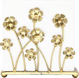Servilletero de Metal Chapado en Oro con Diseño Floral BRUSHSTROKE BLISS para Mesa de Comedor, Cocina, Cafetería, Clásico, Elegante y Duradero - Product Image 1