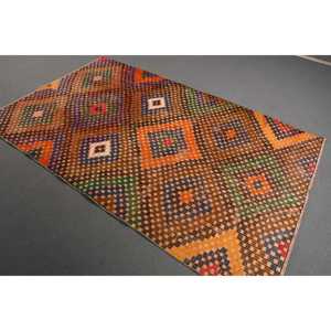 Turkish Area Rug 4.6x7.4 ft, <b>Brown</b> Orange Floral Rug <b>Wool</b> - Product Image 1