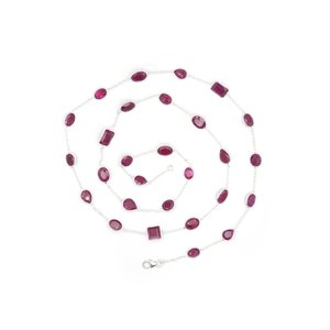 สร้อยคอเงินสองชั้นทำด้วยมือ925อัญมณีเหลี่ยมเพชรพลอยทับทิมสีแดงธรรมชาติสร้อยคอยาวแฟชั่น - Product Image 4