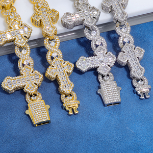 Mens 925 Silver Moissanite Cross Link Chain Iced Religious <b>Statement</b> <b>Necklace</b> Luxury Christian Jewellery For Men - Product Image 5