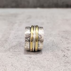 Large bande Spinner bague de méditation en argent sterling 925 bague de pouce pour femme Fidget bijoux faits à la main Fine anxiété bague Spinner pour hommes - Product Image 2