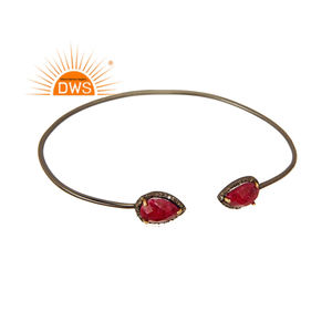 กำไลข้อมือเพชรพลอยและทับทิมธรรมชาติสีเงินสเตอร์ลิงเครื่องประดับที่ออกแบบได้เองของขวัญสำหรับผู้หญิงสำหรับเธอ - Product Image 1