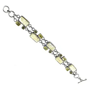Bracelet tennis en or 14 carats avec pierres précieuses jaunes et pierre principale en perle fleurie plaquée rhodium argent 925 pour femme - Product Image 3