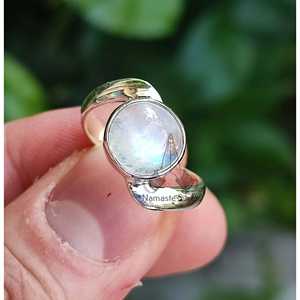 Rainbow Moonstone Handmade <b>Statement</b> <b>Ring</b> Sterling Silver 18K for Birthday Anniversary Valentine's Day Boho Style Gift for Her - Product Image 6