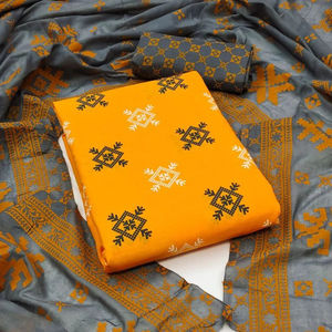 Ensemble de vêtements traditionnels indiens pakistanais en coton de soie 3 pièces non cousu pour femmes Salwar Kameez, élégant et chic pour les fêtes d'hiver - Product Image 5