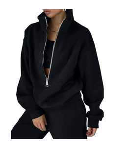 Conjunto de chándal de invierno personalizado de alta calidad para mujer, pantalones de chándal de lana con media cremallera, Sudadera con capucha, media cremallera para mujer - Product Image 4