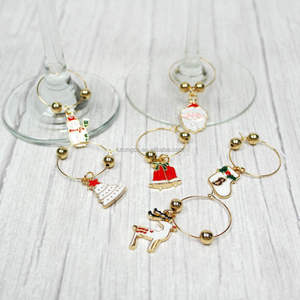 Charmes pour verres à vin de Noël, écologiques, logo personnalisé, marqueurs de boissons pour les fêtes d'hiver, alliage de zinc, design moderne, accessoires - Product Image 6