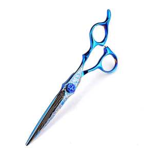 Juego de tijeras de corte de pelo de acero inoxidable con patrón de Damasco de cristal azul de alta calidad, 2 uds., tijeras de adelgazamiento compatibles con OEM - Product Image 2
