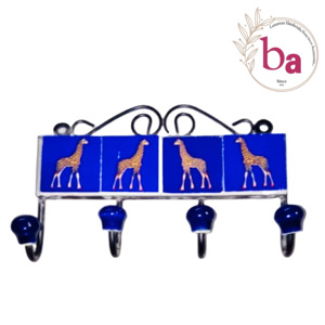 Beads Art Bravo Rustic Blue Ceramic Tile <b>Wall</b> <b>Coat</b> Hook Multifunctional Pottery <b>Coat</b> <b>Rack</b> Made in India CIH 181 - Product Image 1