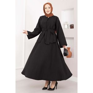 Ensemble jupe et veste décontracté et formel, design asymétrique avec boutons dorés, ceinture et couleur noire - Product Image 3