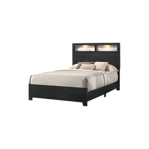 Durable 80X87,3 pulgadas Marco de cama King de madera maciza Luz táctil integrada tradicional Cubbies abiertos Aspecto de tablón falso melamina - Product Image 1