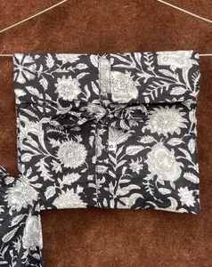 <b>Women's</b> Elegant Ultra Soft Cotton Pajama <b>Set</b> Hand Block Floral Print Light Summer Sleepwear Coat - Product Image 2