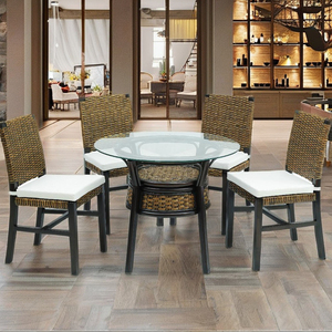 Comfortable Asian Dining Set with Rattan <b>Frame</b> ATHENA <b>Antique</b> Design Dining Room Furniture for Apartment Villa & Hotel Use - Product Image 3