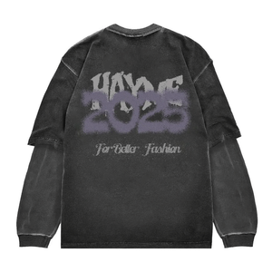 Streetwear de qualité supérieure à prix de gros T-shirt double couche à manches longues pour hommes sérigraphie style tendance personnalisé - Product Image 6