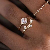 Bijoux en plaqué or personnalisés avec zircon cubique taille marquise de boisseau Bague en feuille de branche d'olivier en argent 925