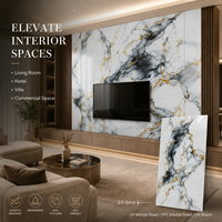 Lembaran Marmer UV MORLENX Putih Abu-abu Emas, Panel Dinding Dekoratif PVC Kilap Tinggi untuk Ruang Tamu, Hotel, Interior Komersial