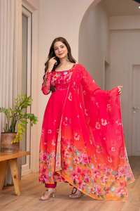 Presente todo nuevo moderno Lehenga Choli Real Modling ABRIC puro suave ligero Organza estampado Floral tela Interior Micro algodón - Product Image 6