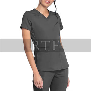 Uniforme de hospital elástico con cuello en V para mujer con bolsillo con cremallera uniformes médicos de enfermería - Product Image 2