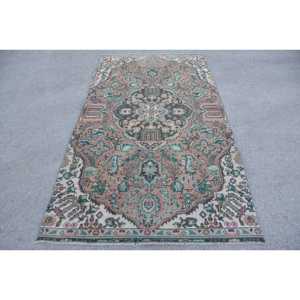 Rug, 4.4x7.9 ft Vintage Rug, <b>Brown</b> Floral Rug <b>Wool</b> - Product Image 1