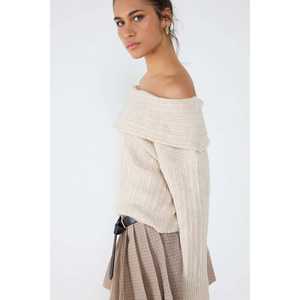 Suéter de Cachemira 100% con Cuello Barco para Mujer, Estilo Casual con Lazo, Transpirable, Largo, Estampado Frontal, Holgado para Otoño, Primavera - Product Image 3